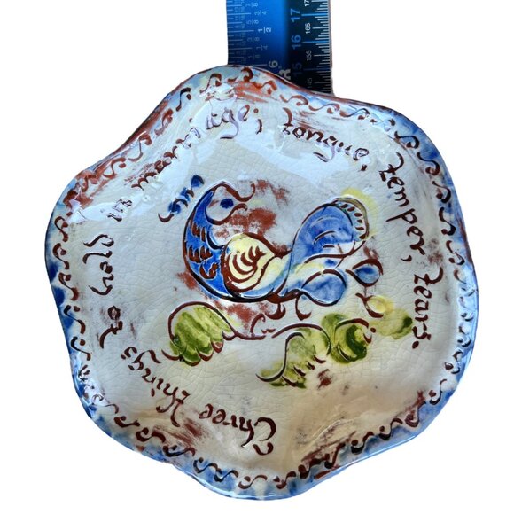 Signed Weldon Ceramic Trinket Dish With Hand-Painted Bird & Scribed Marriage Quo - Picture 2 of 10